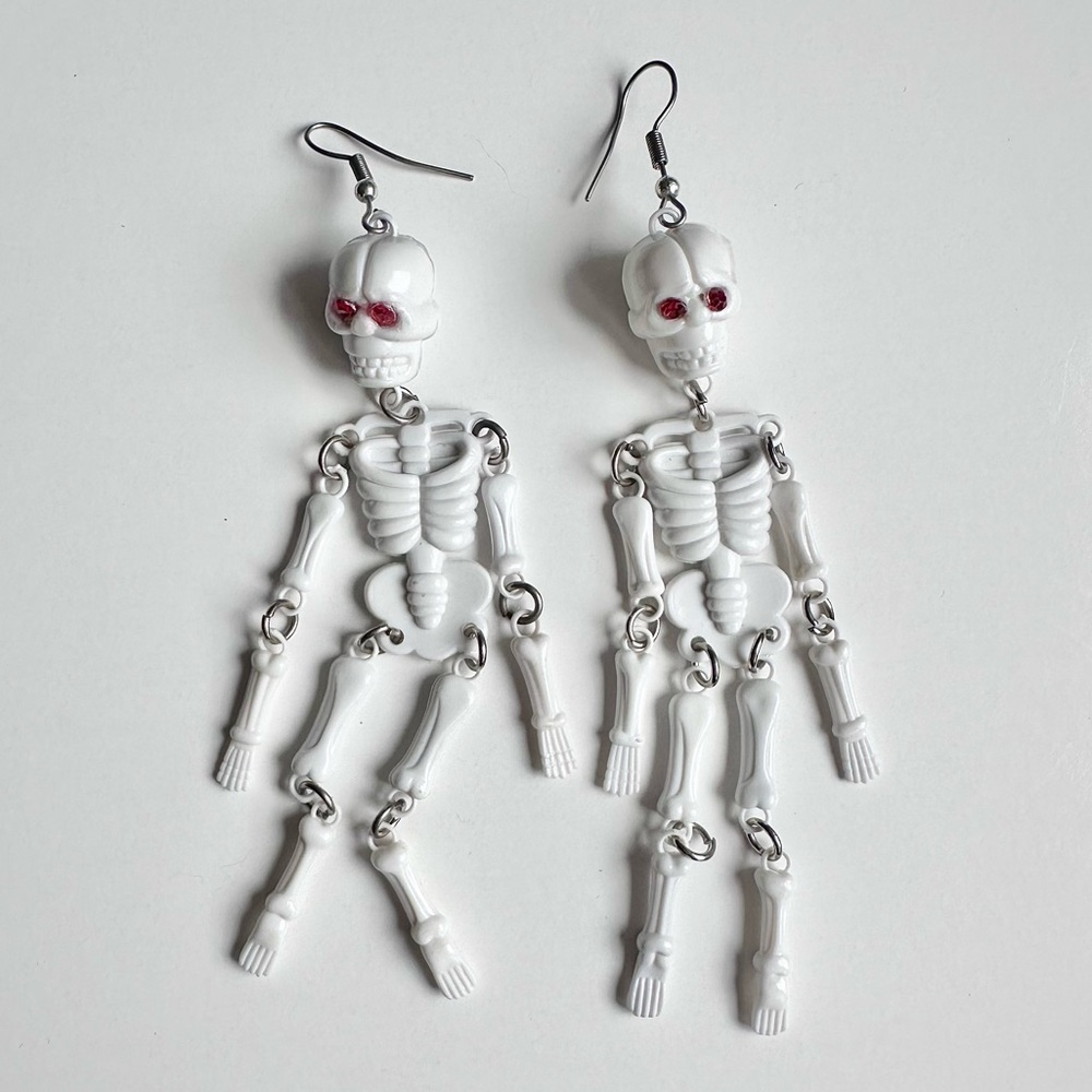 Vintage 90's Skeleton Dangle Earrings with Red Eyes